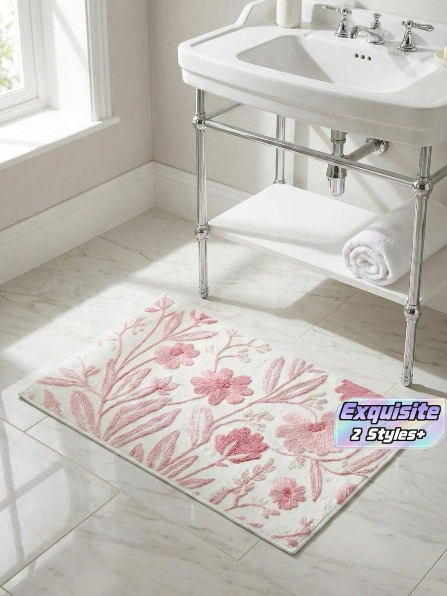 1-Piece Set Of Pink Floral Bathroom, Printed Carpet, Suitable For Home Decoration Kitchen And Bathroom Small Size 23.6 X 15.7 Inches Home Decoration Carpet - multicolor - View 1