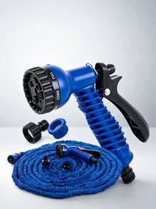 The Blue Telescopic Elastic Hose, Equipped With An Adjustable Nozzle, Is Suitable For Car Washing, Lawn Watering, Plant Care, And Pet Bathing. It Can Be Used All Year Round And Is Made Of Hose And Connector. - Blue - View 7