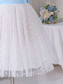 Glamorique Kids Girls Princess Dress Flower Girl Birthday Party Wedding Holiday Sleeveless White Satin Embroidered Floral Mesh Back Large Bow 3D Flower Summer - White - View 4
