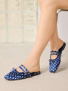 MOTF PREMIUM Zapatos planos casuales cómodos de moda vintage con decoración de lazo para Navidad y primavera - Azul oscuro - Ver 8