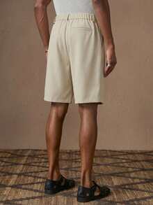 AKNOTIC Celana Pendek Bermuda Pria Warna Krem, Potongan Longgar & Penutup Kancing. Kain Campuran Linen Ringan, Saku Samping. Sempurna Untuk Liburan Pantai & Gaya Musim Panas. - Khaki - View 6