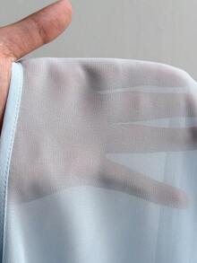 Viva Relle Damen Große Größen einfarbige Überlappung V-Ausschnitt Langarm sexy Chiffon Bluse - Blau - Übersicht 7