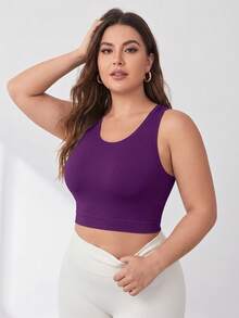SHEIN Rhythm Era Women's Plus Size Solid Color Cropped Sports Tank Top - Violet Purple - View 2