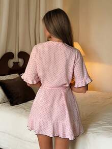 DAZY Women's Polka Dot Print Ruffle Hem Nightgown - Pink - View 2