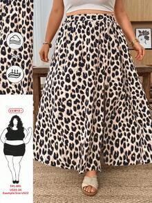 SHEIN CURVE+ 大尺碼豹紋開衩休閒裙 - 彩色 - 查看 2