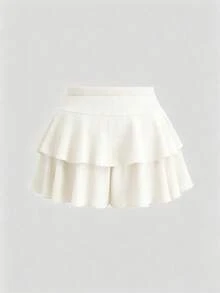 Sweetra Plus Size Spring/Summer Multi-Layer Ruffle Skort With Metal Decor - Apricot - View 2