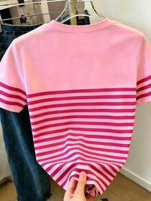 EMERY ROSE Plus Size Women's Heart & Stripe Digital Print Short Sleeve T-Shirt - Multicolor - View 2