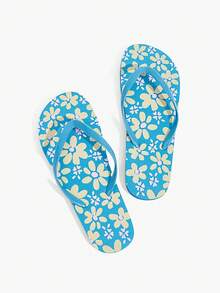 Grefit Sandalias de dedo con estampado de leopardo, zapatos de triángulo para vacaciones de verano en la playa, pantuflas cómodas para usar en casa - Azul cielo - Ver 3