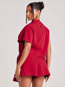 NYA SZN Top High Mock Neck Blouse Short Sleeve High Low Hemline T Shirt Brunch Casual Everyday Unique Bridal Shower Red Outfits For Women - Red - View 6