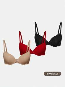 SHAPORA Lencería de mujer minimalista casual de color liso suave con copa fina (3 piezas) - Multicolor - Ver 1