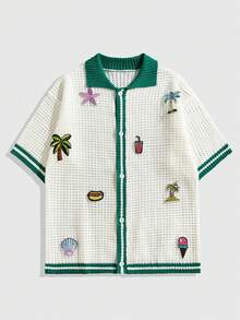 ROMWE MEN Men's Plus Size Colorblock Trim Patchwork Short Sleeve Cardigan - White - View 1