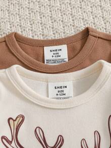 SHEIN 女嬰貼身款睡衣兩件套，鹿紋與碎花圓領長袖套頭上衣，鬆緊腰長褲，修身版 - 彩色 - 查看 6