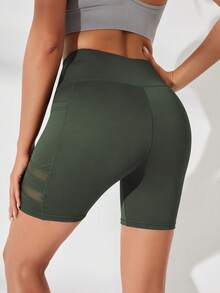 SHEIN Sports Solid Color Wide Waist Sports Shorts (With Pockets) - Olive Green - View 2