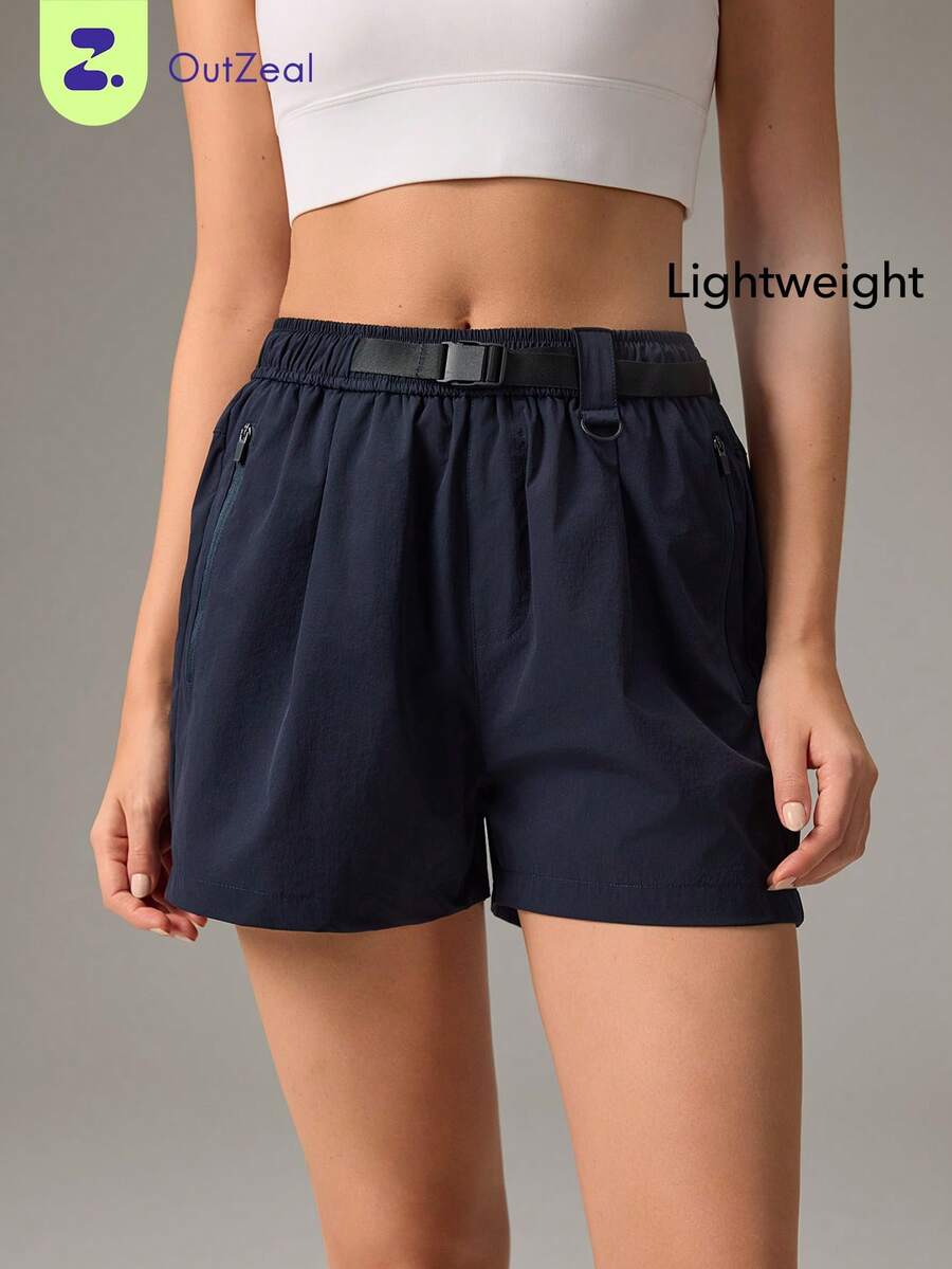 OutZeal Women Sports Black Shorts Gym Casual Travel Elastic Waist With Adjustable Belt Multi-Pocket Active Bottom Summer Spring - Black - View 1