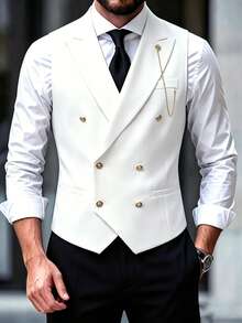 Manfinity Bizformal Men's White Woven Twill Business Fashion Suit Vest, Formal - White - View 6