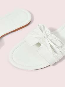 CUCCOO DOLLMOD Nya franska sagostils-sandaler för kvinnor med mjuk rosett och öppen tå, små toffelsandaler - Beige - Visa 4