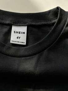 SHEIN 2件組小男孩椰子樹印花圓領短袖T恤與彈性腰短褲，棕櫚樹、熱帶植物、夏季海灘度假假日熱帶夏威夷風情套裝 - 黑色 - 查看 7