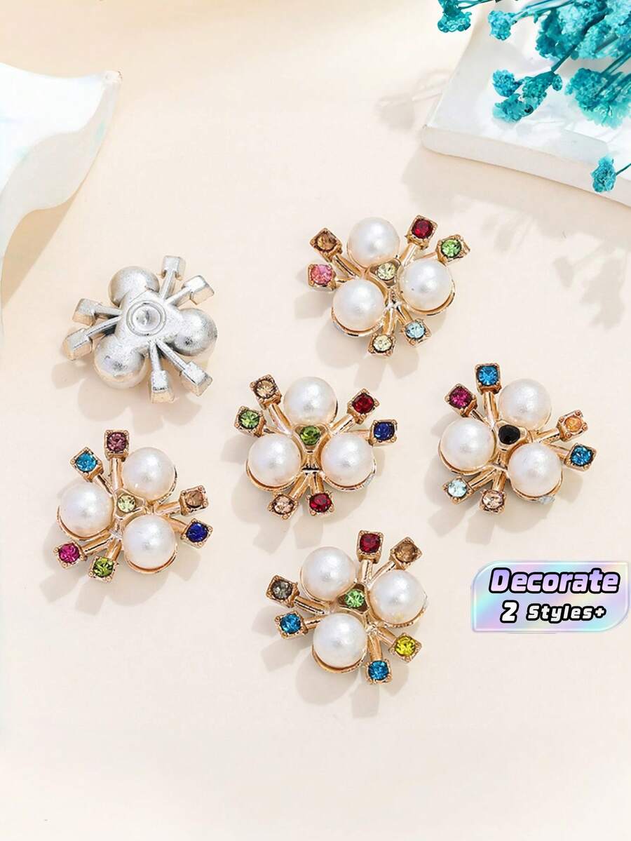 100pcs Pearl Flower Shaped Rhinestone Buttons Sparkling Crystal Hairpins DIY Handmade Crafts Decoration Clothes Sewing Accessory - multicolor - View 1