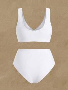Swim Chiccia Bộ bikini 2 mảnh tắm biển mùa hè cho nữ size lớn, màu trơn, trang trí vỏ sò kim loại, phong cách gợi cảm thời trang - trắng - Xem 5