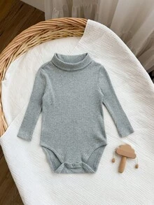 Body de manga larga y cuello alto de color liso para bebé niña, otoño - Gris Claro - Ver 8