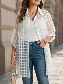 Chikora Plus Size Plaid Single-Breasted Casual Versatile Everyday Outing Shirt - Multicolor - View 8