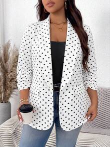 SHEIN LUNE Plus Size Solid Color Shawl Neck Mid-Length Sleeve Faux Pocket Minimalist Casual Blazer In Fall/Winter - White - View 5