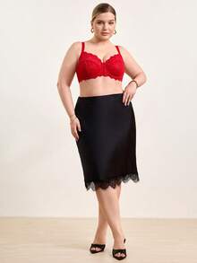 Hourtrue Plus Size Red Lace Bra, Comfortable Full Coverage Unpadded Bra With Front Hollow Tie Design - Red - View 7