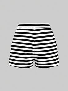 SHEIN Clasi Plus Size Summer Casual Sailor Striped Tank Top Shorts 2 Pieces Set Beach Vacation Formal Vacation Black And White - Black and White - View 6