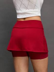 Activina Women's Solid Color Casual Versatile Daily Outdoor Tennis Golf Sports Skorts With Pockets Golf Skorts Women Tennis Skort - Burgundy - View 3