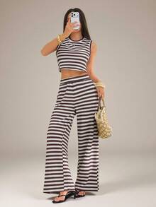 SHEIN PETITE 2pcs/Set Women Striped Camisole And Pants, Casual Summer Outfit - Multicolor - View 7