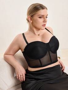 Hourtrue Bra Korset Jala Hitam Ukuran Besar untuk Wanita - Nyaman, Bernapas, Desain Tali yang Dapat Dilepas, Pengencang Pinggang - Hitam - View 5