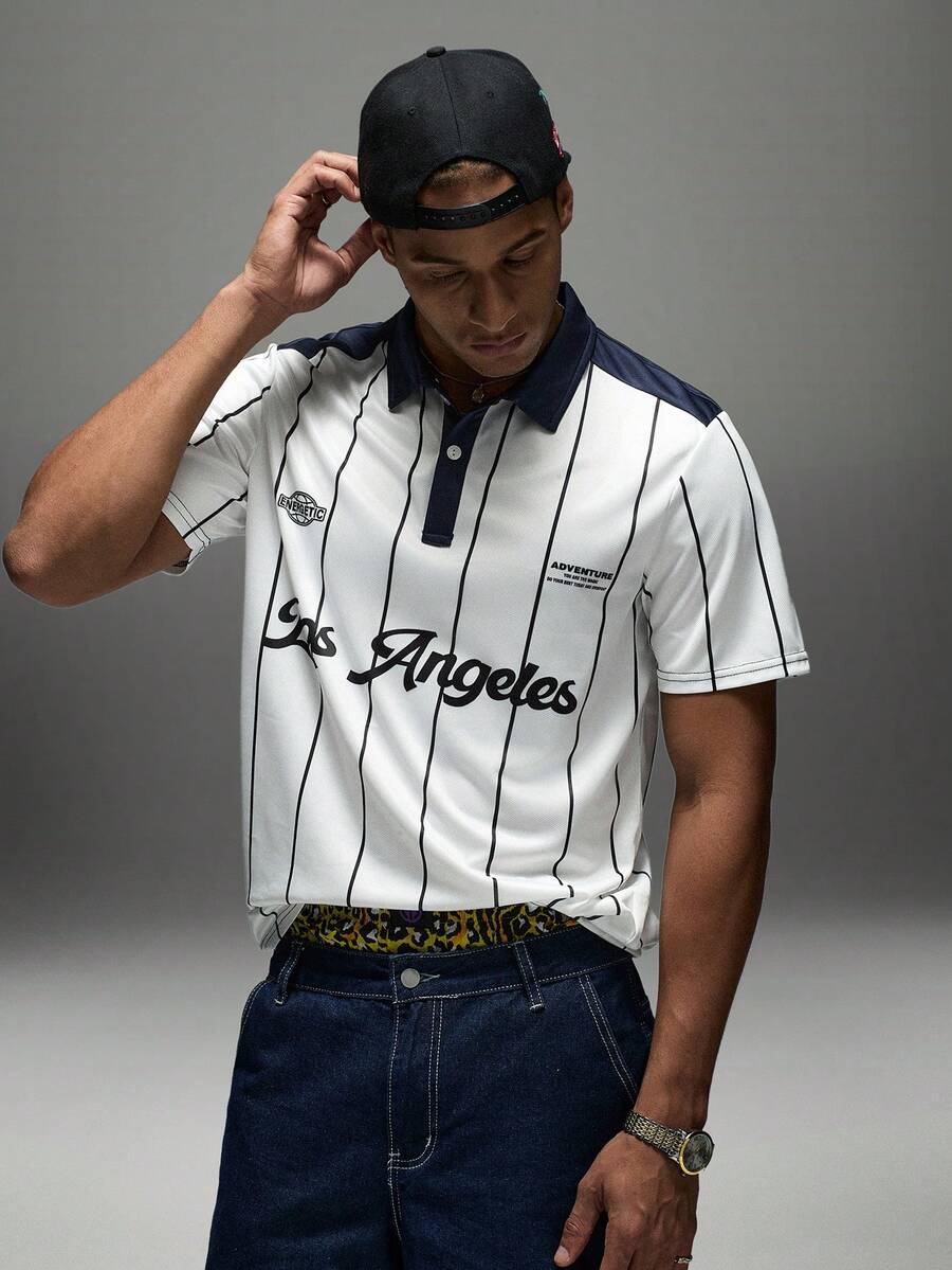 Sport MetroGents Kaos Polo Olahraga Lengan Pendek Pria dengan Motif Garis-Garis dan Huruf - MultiWarna - View 1