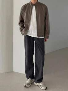 DAZY Autumn Solid Brown PU Men's Jacket & Coat - Brown - View 3