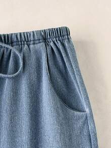 Attitoon 女款短版細肩帶背心與長褲休閒牛仔套裝，兩件套女裝套裝 - 中等水洗藍 - 查看 6