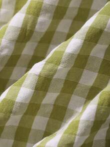 Dazy Plus 2pcs Casual Home Wear Set, Solid Color Round Neck Short Sleeve Top & Plaid Short Loose Pajama Pants, Plus Size Women's Spring/Summer Sleepwear Set - Green - View 3