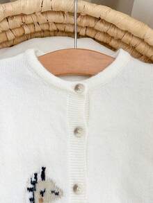 SHEIN Newborn Baby Autumn/Winter Cute Cartoon Pattern Long Sleeve Sweater Romper - White - View 7