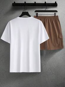 Manfinity Homme Men's Spring/Summer Short Sleeve Multi-Color Mature Casual Patchwork Shorts & T-Shirt Set - Multicolor - View 2