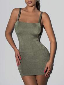 SHEIN ICON Women's Fashionable Sexy Backless Mini Slip Dress For Party Night Out Club Olive Green Summer - Olive Green - View 5