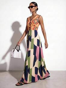 Zivah Neues Sommer Boho Urlaubs-Maxikleid für Damen, locker geschnitten, mehrfarbig mit geometrischem Retro-Muster, Rundhalsausschnitt, ärmellos, A-Linie, geeignet für Alltag, Urlaub, Musikfestivals, Reisen, Strand, Party, Flughafen-Outfits, Brunch-Outfits, Boho, Nomadisch, Casual, Pendeln, Abschlussfeier-Outfit, Country-Konzert-Outfit-Z - Verschiedenfarbig - Übersicht 7