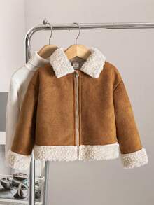 SHEIN Chaqueta casual de manga larga con cremallera delantera y abrigo para niña joven - Multicolor - Ver 4