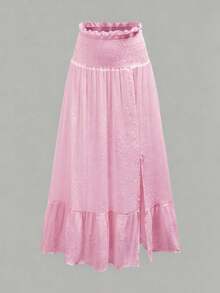 Swim Vcay Women's Sweet Vacation Style Shirred Hem Slit Cover-Up Dress - Pink - View 6