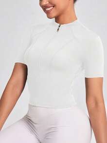 Velisys Velisys Women's Plus Size Solid Color Zipper Front Short Sleeve Sports T-Shirt - Multicolor - View 6