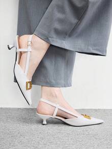 CUCCOO BIZCHIC Pointed Toe Chain Decor Closed Toe Kitten Heel Pumps, Formal Work Shoes For Women For Christmas Valentine's Day Spring Shoes - Chantilly - View 3