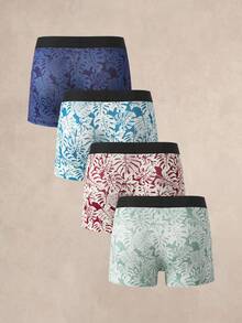 EverLounge Men's 4 Packs Tropical Leaf Print Boxer Briefs, Multi-Color Monstera Pattern Casual Underwear Navy Turquoise Lime Green Summer - Multicolor - View 2