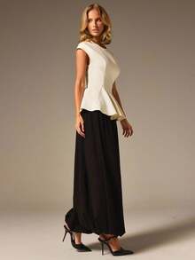 COSMINA Women's Summer Elegant Solid Color Waist-Cinching Tank Top Work Office Dinner Party Off-White - Apricot - View 6