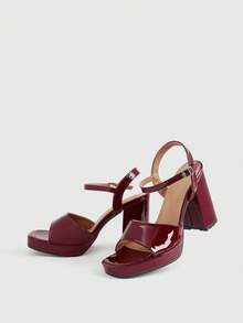 CUCCOO LuxiPop Damen-Sandalen mit hohem Absatz, dicke Sohle und dicke Absätze, lackierte Stoffe, sexy Nachtclub- und Dating-Kleidung, ein Muss im Sommer - Bordeaux - Übersicht 7
