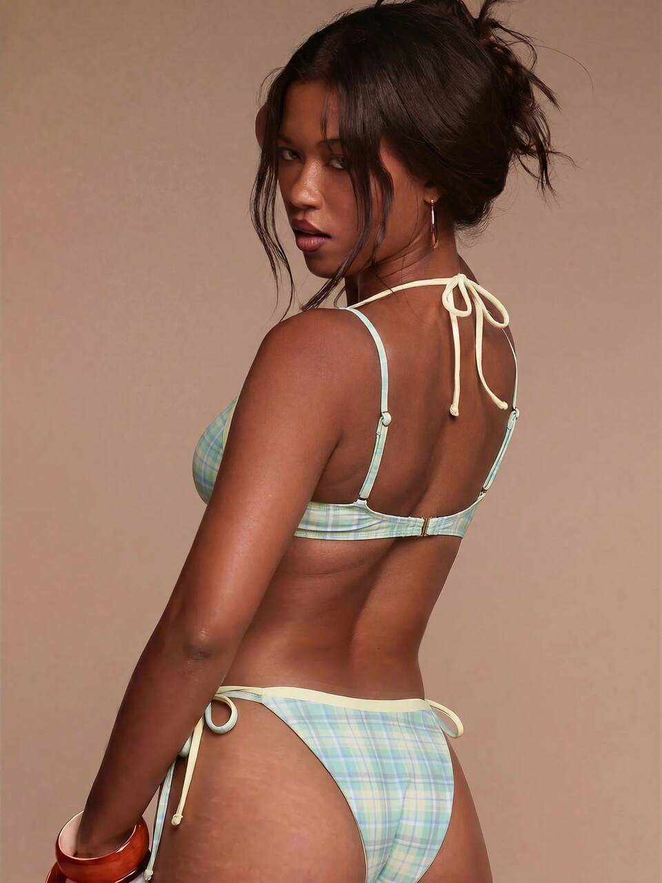 Bikinihose mit Nieten, doppellagig, mit seitlicher Bindung, nur Unterteil, Badeanzug für Urlaub, Ferien, Sommer, Reisen, Strandmode, Terra Sol, Frühling