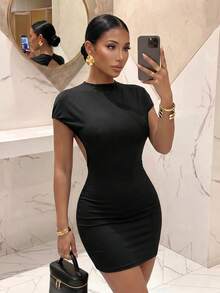 Slaydiva Elegant Sexy Cocktail Party Bar Open Back Shiny Olive Green Mini Dress-A - Army Green - View 3