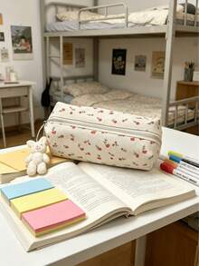 1PC Canvas Pencil Case Floral Pattern Sweet Cute Design Multi Compartment Large Capacity Stationery Organizer Pouch With Zipper Closure For School Office Supplies Home Use Organizer Gift - Single Piece - View 8