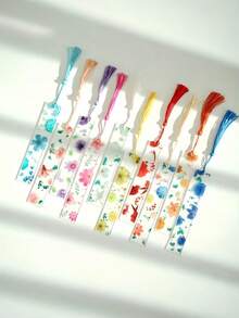 3/6pcs Flower Acrylic Bookmarks, Transparent Bookmarks With Colorful, Floral BookmarksTassels Cute For Women Teacher Students Book Lovers 4 Style Bookworm Literary Gifts Reading Book Accessories,Back To School - Rectangle - View 6